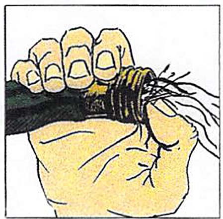 illustration of a hose with a thumb over the end blocking half the flow