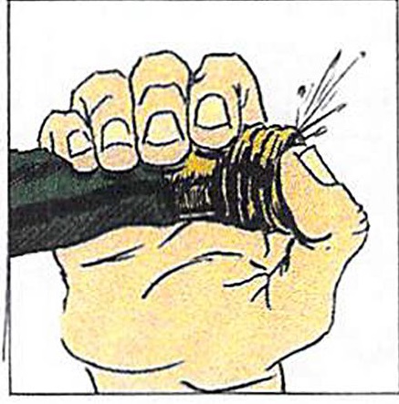 illustration of a hose with a thumb over the end blocking almost all of the flow